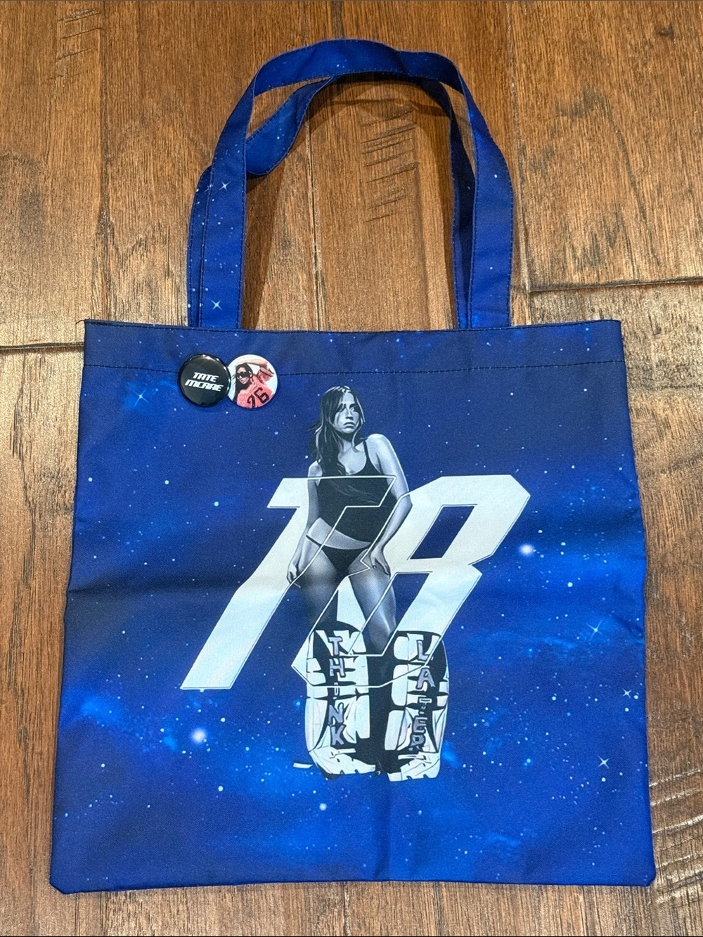 TATE MCRAE Thin Blue Graphic Tote Bag with Number T8 and Model Print